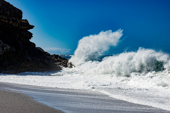 crashing waves on beach fuerteventura
