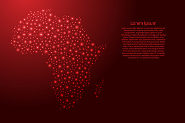 Africa continent map from red and glowing space stars abstract concept geometric shape. Vector illustration.
