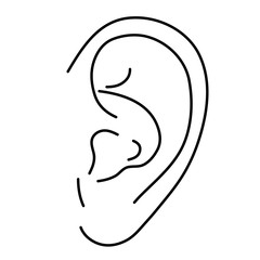 Human ear from black contour curves lines on white background. Vector illustration.