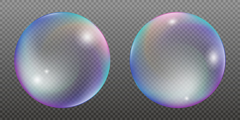 Colorful water bubbles on a transparent background