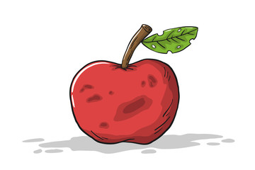 Red cartoon apple. Hand draw vector illustration with separate layers.