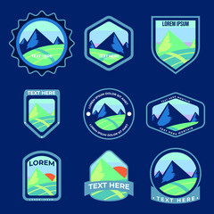 Mountain adventure emblems, badges and logo patches.