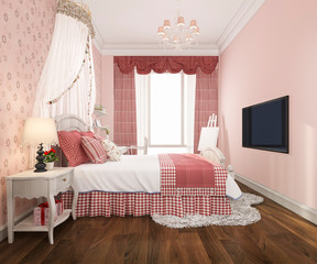 3d rendering beautiful pink pastel vintage kid bedroom