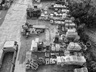 Aerial view from drone of warehouse  of building materials