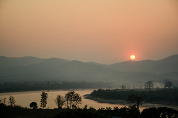 Natural sunset through the Mekong River