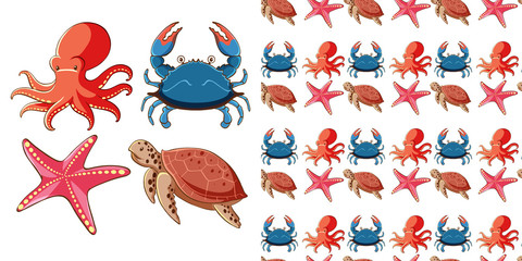 Seamless background design with sea creatures