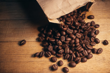  Coffee bean on wooden background