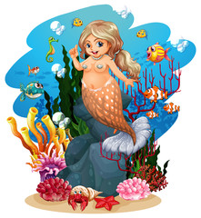 Mermaid and fish under the sea