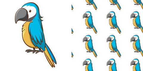 Seamless background design with blue parrot
