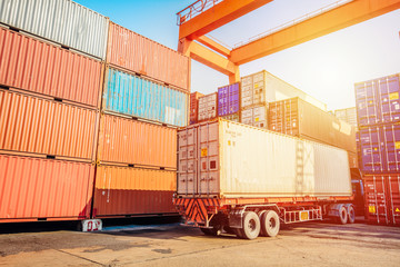 Containers box from Cargo freight ship for import export,logistic concept