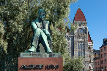 Republic of Finland, Helsinki: Memorial of famous Finnish author Aleksis Kivi near Central Station...