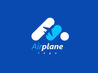 Airplane logo letter A white color, blue background