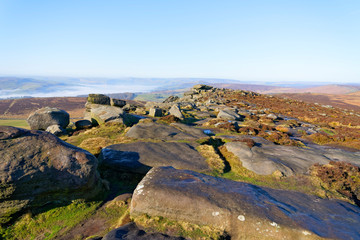 Along the top of Stanage Edge to a foggy Derbyshire