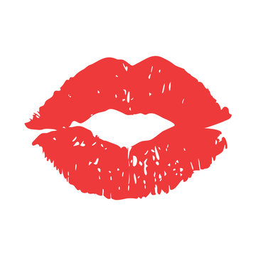 Imprint Of Lipstick. Kiss Vector Trace. Juicy Sexy Red Lip Silhouette. 