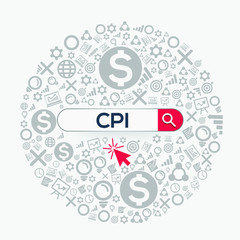 CPI mean (consumer price index) Word written in search bar,Vector illustration.