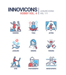 Hobby and activities - line design style icons set
