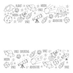 Space vector illustration. Science, technology pattern. Rocket and spaceships.