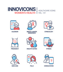 Women health - vector line design style icons set