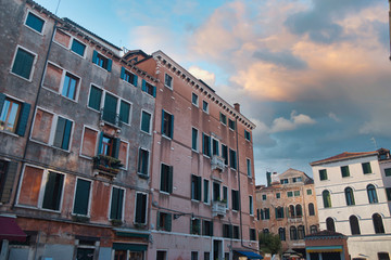 Vintage pink houses in Venice