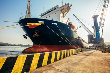 Business Logistics concept,Truck in container depot in import and export area at port,Container...