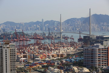 Kwai Tsing container terminal port view in drone