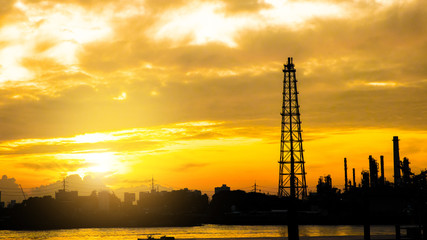 Obraz premium Oil refinery or petrochemical industry with ship in thailand. for Logistic Import Export background.