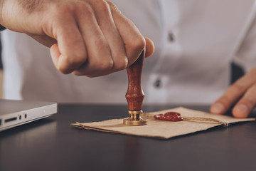 Male lawyer working with contract papers