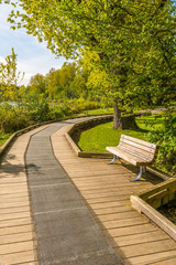 Trail tand bench in Deer Lake Park, Vancouver, Canada.