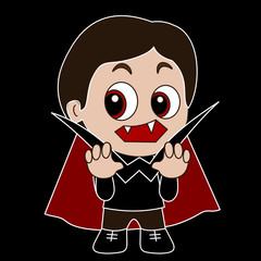 emoticon with vampire Dracula with scary eyes approaching your neck to bite with his fangs and drink some fresh blood, simple colored clip art, chibi vector emoji in color
