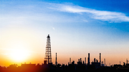 Obraz premium Oil refinery or petrochemical industry with ship in thailand. for Logistic Import Export background.