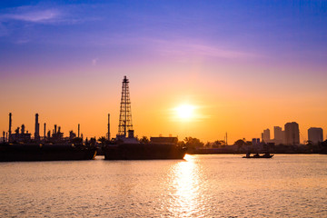 Oil refinery or petrochemical industry with ship in thailand. for Logistic Import Export background.