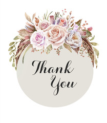 Rose paint, watercolor rose floral illustration, Leaf and buds, Botanic composition layer path, clipping path 