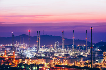 Fototapeta na wymiar Aerial view oil refinery night background during twilight,Industrial zone,Energy power station.