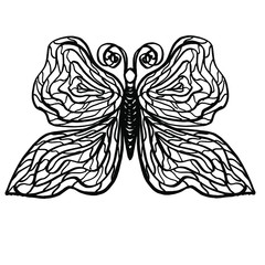  Vector illustration.Close-up abstract butterfly on isolated white background.Design of children`s tattoos, coloring books, covers, print clothes.