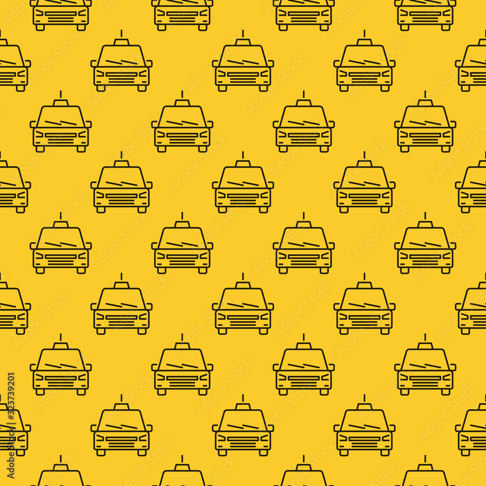 Poster seamless pattern with taxi car outline icon. vector background