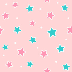 Cute girly seamless pattern with scattered stars and dots. Simple nice print. Vector illustration. - 323740635