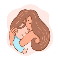 Color vector illustration with mom hugs baby.