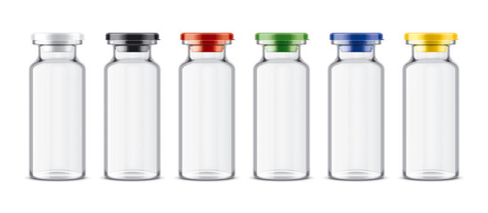 Set of Bottles with Colored Caps. 