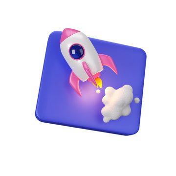 Rocket Launch Icon. Business Startup Development. 3d Render