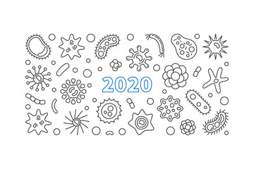 2020 Virus vector concept outline horizontal illustration or banner