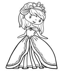 little princess girl coloring book outline stroke illustration baby cute character vector page queen crown fairy tale © Mariana Kochmar