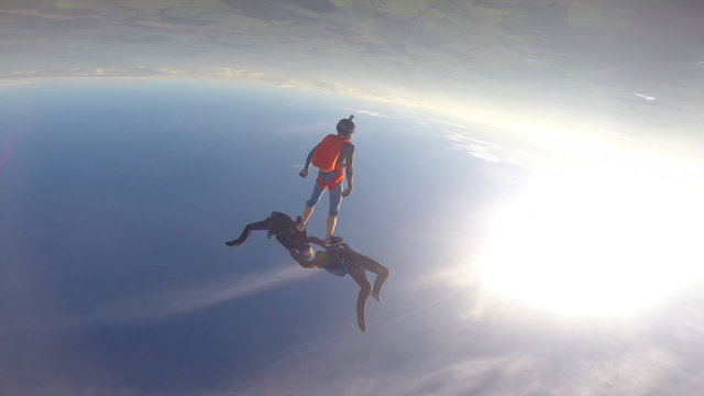 Planet. Skydiver travels around the world. There are no rules for brave people. The sky without borders.