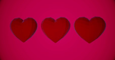 Romantic pattern with polygonal red hearts. For Valentine's Day event. Loop animation 4k. 3D rendering