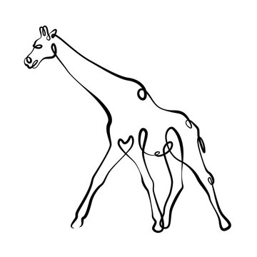 Continuous one line hand drawing giraffe