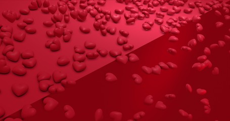 Romantic cute red falling polygonal hearts. Valentines Day. event background. 3D rendering 3D illustration