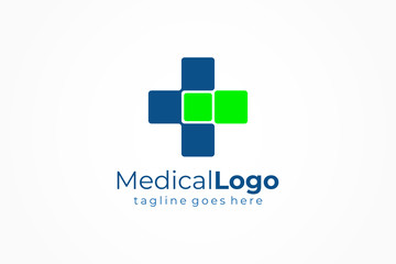 Blue Green Cross Sign Medical Logo Health Symbol. Flat Vector Logo Design Template Element