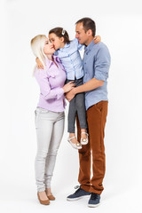 young happy family having fun on white background