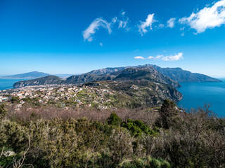 the Sorrento peninsula seen from Colli di Fontanelle with the Amalfi coast on the left and the...