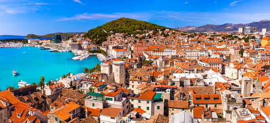 Landmarks and travel in Croatia- Split , popular tourist and cruise destination in Adriatic coast
