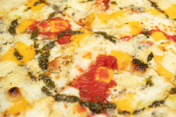 Four Cheese Pizza with Pesto and Tomato